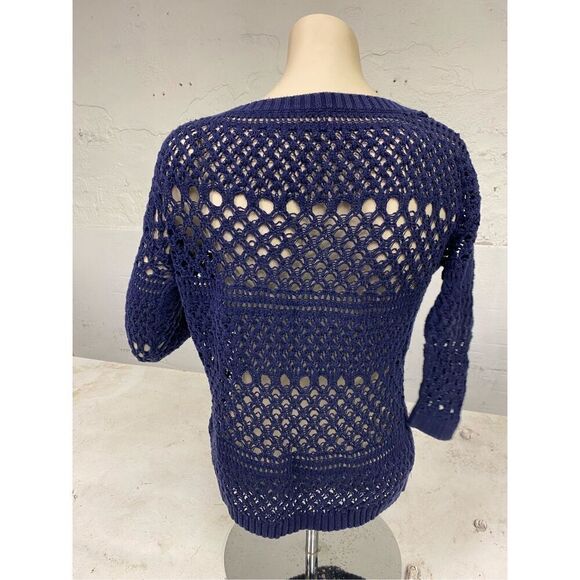 OLD NAVY Navy Blue Cotton Crochet 3/4 Sleeve Top Women’s Size M - Picture 3 of 6